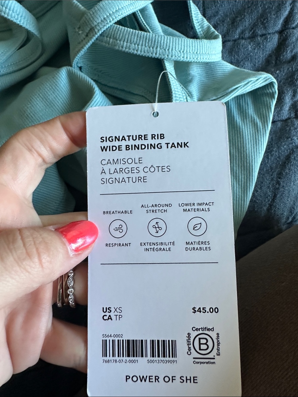 Athleta Ribbed Double-Strap Crop Tank - Teal - Picture 2 of 2